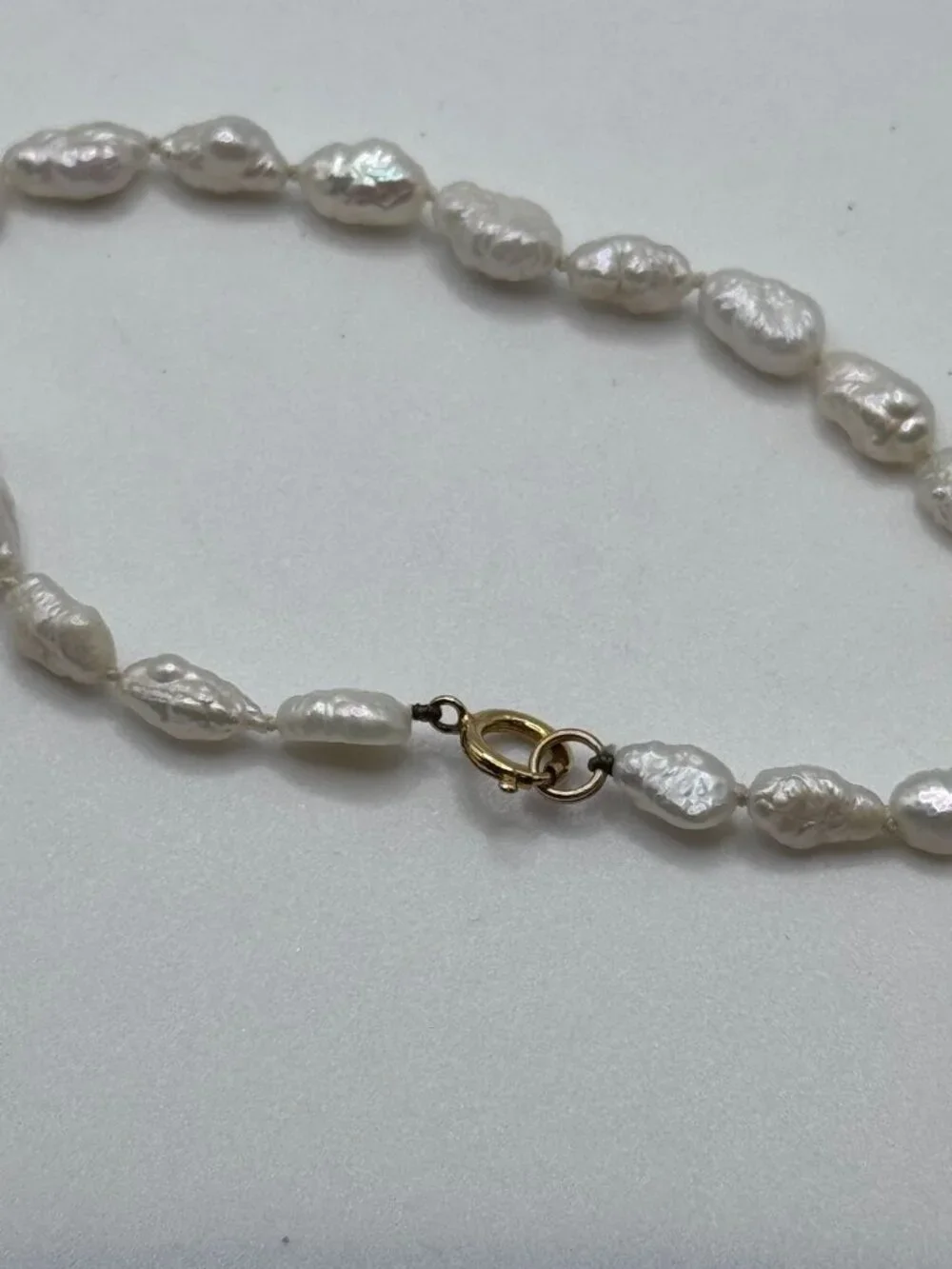 Boho Baroque Freshwater Pearl Nugget Link Bracelet Gold Tone Spring Ring Clasp
